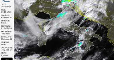 AGGIORNAMENTO FLASH ORE 11.35 – 24 Ottobre 2026: La perturbazione si sposta verso il centro Italia, probabili forti precipitazioni, anche temporalesche su Abruzzo, Molise e Puglia nelle prossime ore